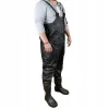 Pantaloni, cu pieptar, salopeta, pentru pescuit, cu bretele ajustabile, cizme, marimea 43, negru, Malatec