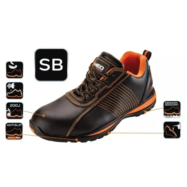 Pantofi de lucru, SB, SRA, piele, protectie metalica, marimea 41, NEO