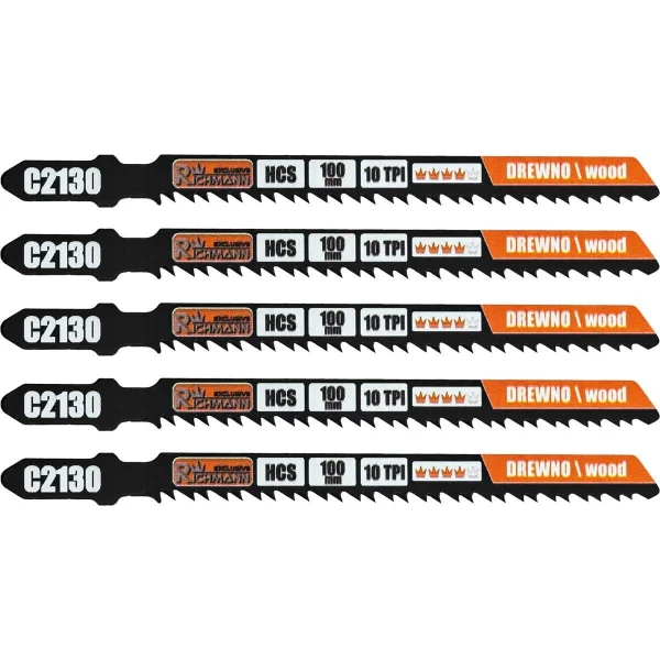 Panza, lama, fierastrau pendular, pentru lemn, HCS, prindere tip T, dinti orientati invers, 10 TPI, set 5 buc, 100 mm, Richmann Exclusive