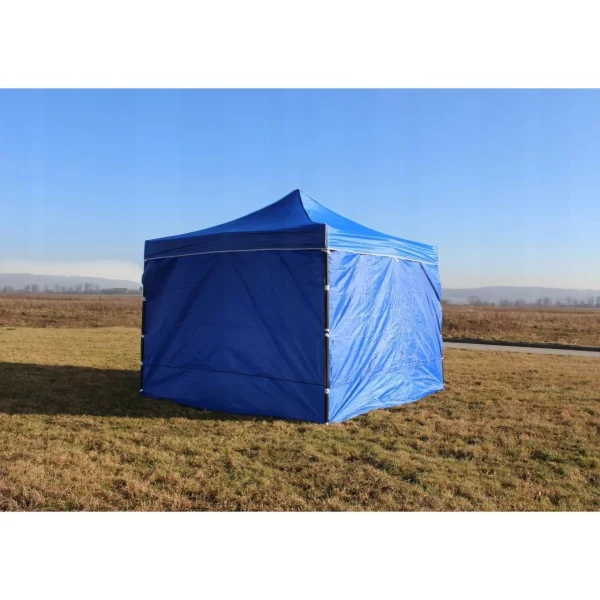 Pavilion pentru gradina/comercial, cadru metalic, 3 pereti, pliabil, albastru, 3x3x3.16 m