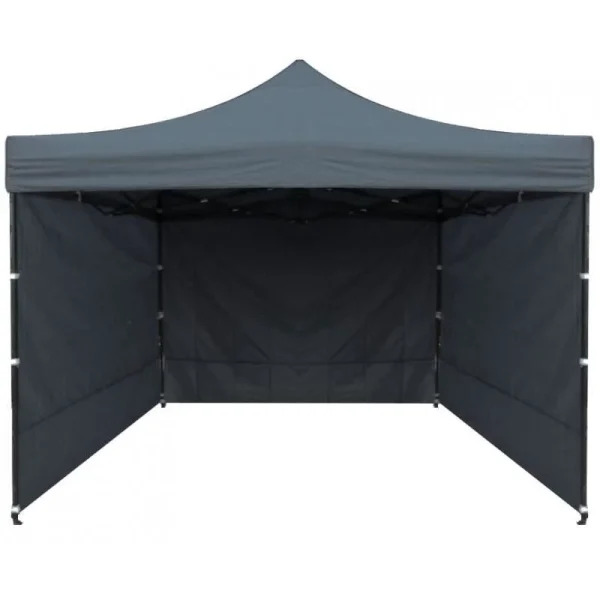 Pavilion pentru gradina/comercial, cadru metalic, 3 pereti, pliabil, gri, 3x3x3.16 m
