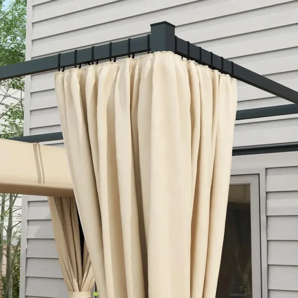 Pergola pentru gradina/terasa, retractabila, cu perdele, cadru metalic, negru si bej, 3x3x2.27 m