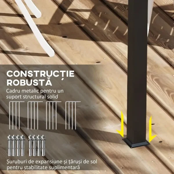 Pergola pentru gradina/terasa, retractabila, cu perdele, cadru metalic, negru si bej, 3x3x2.27 m