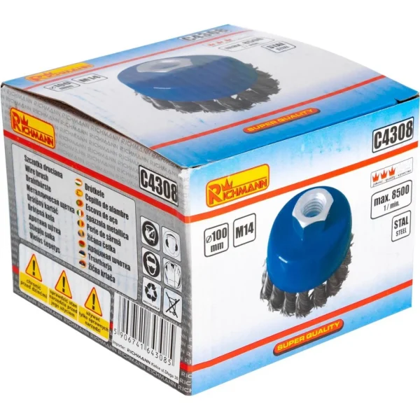 Perie sarma din otel, tip cupa, cu toroane, M14, 100 mm, Richmann
