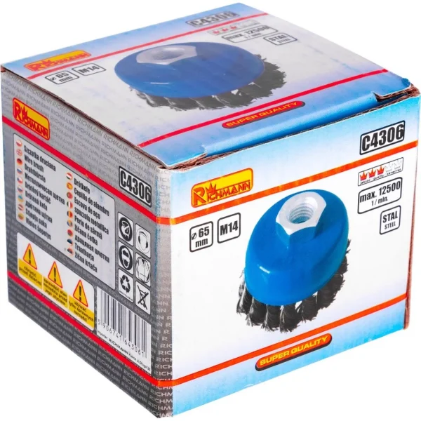 Perie sarma otel, tip cupa, cu toroane, M14, 65 mm, Richmann 