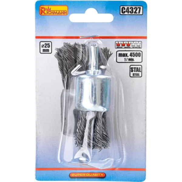 Perie sarma otel, tip cupa, cu toroane, tija, 25 mm, Richmann 