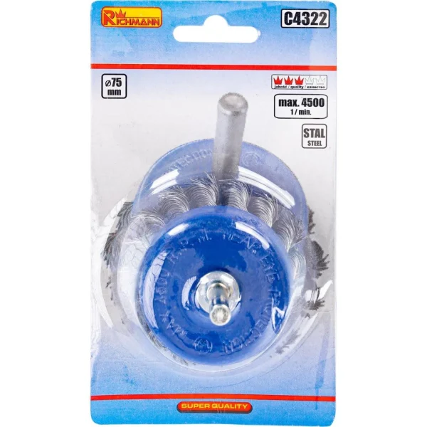 Perie sarma otel, tip cupa, cu toroane, tija, 75 mm, Richmann 