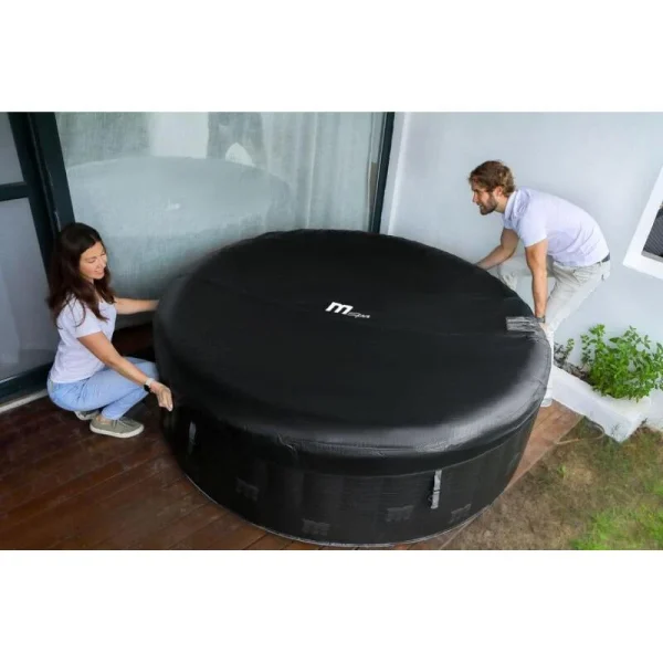 Piscina jacuzzi, gonflabila, rotunda, cu pompa si filtru, prelata acoperire, lumina LED, gri si alb, 930 L, 6 persoane, 204x70 cm, MSpa