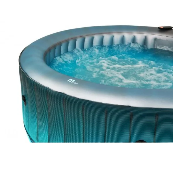 Piscina jacuzzi, gonflabila, rotunda, cu pompa si filtru, prelata acoperire, lumina LED, gri si alb, 930 L, 6 persoane, 204x70 cm, MSpa