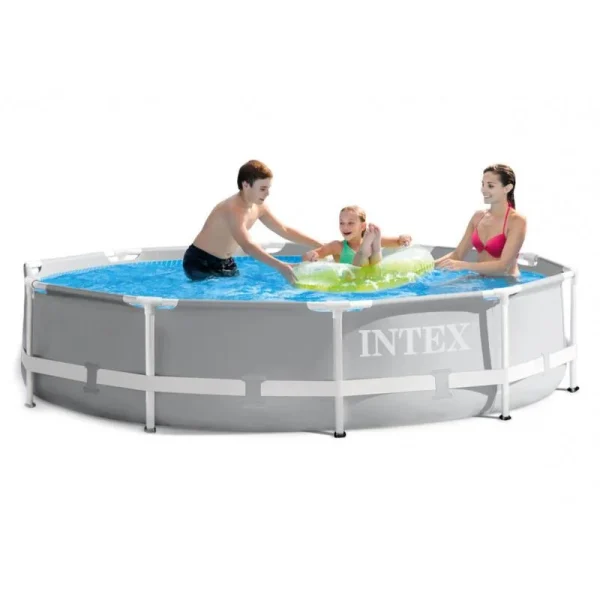 Piscina structura metalica, rotunda, cu filtru, pompa, gri, 305x76 cm, Intex Prism Frame