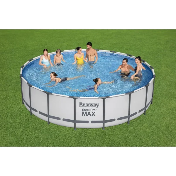 Piscina structura metalica, rotunda, cu filtru, pompa, scara, prelata acoperire, gri, 549x122 cm, Bestway Steel Pro