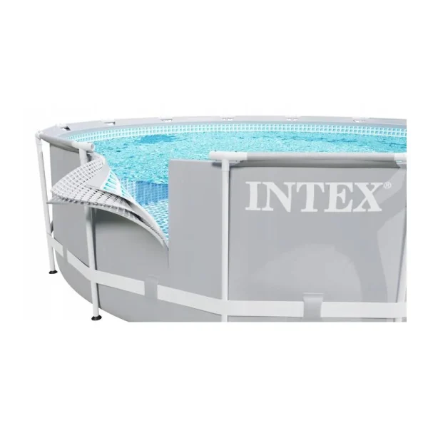 Piscina structura metalica, rotunda, cu filtru, pompa, scara, prelata acoperire, gri, 457x107 cm, Intex Prism Frame