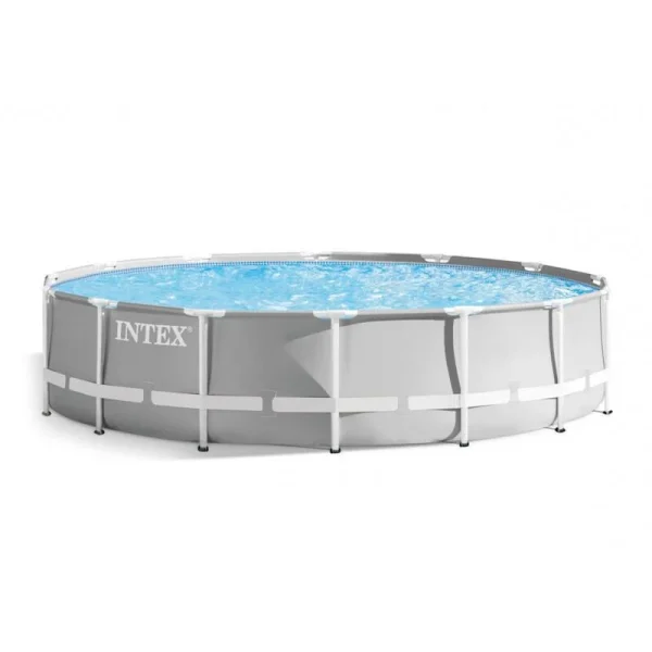 Piscina structura metalica, rotunda, cu filtru, pompa, scara, prelata acoperire, gri, 457x107 cm, Intex Prism Frame