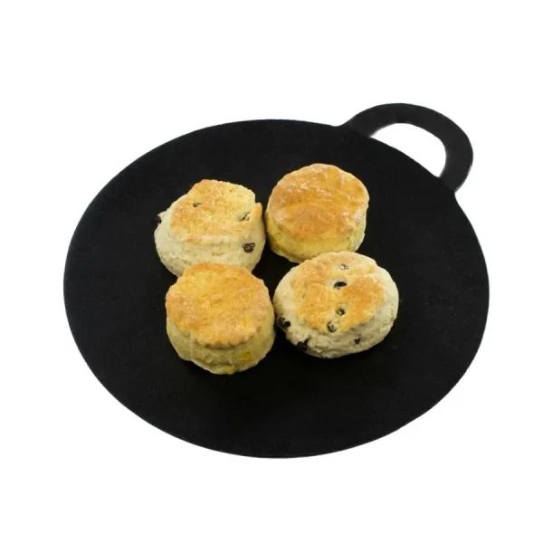 Placa gratar, fonta, rotunda, cu maner, 30 cm, Perfect Home