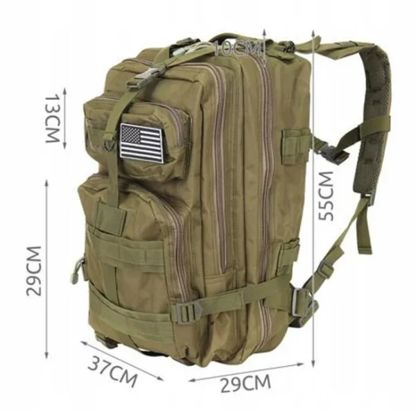 Ghiozdan/rucsac tactic, Trizand, 5 compartimente, poliester 600D, verde, 35 L, 37x29x55 cm