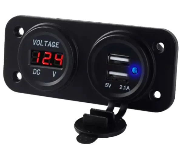 Panou electric suplimentar impermeabil pentru vehicule Off Road, ATV, SSV, tensiune 12-24V, 2 x USB si Voltmetru