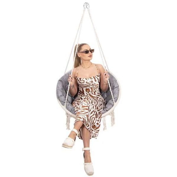 Hamac brazilian, tip scaun, Springos, cu perna, crem si gri, max 150 kg, 79x80x120 cm