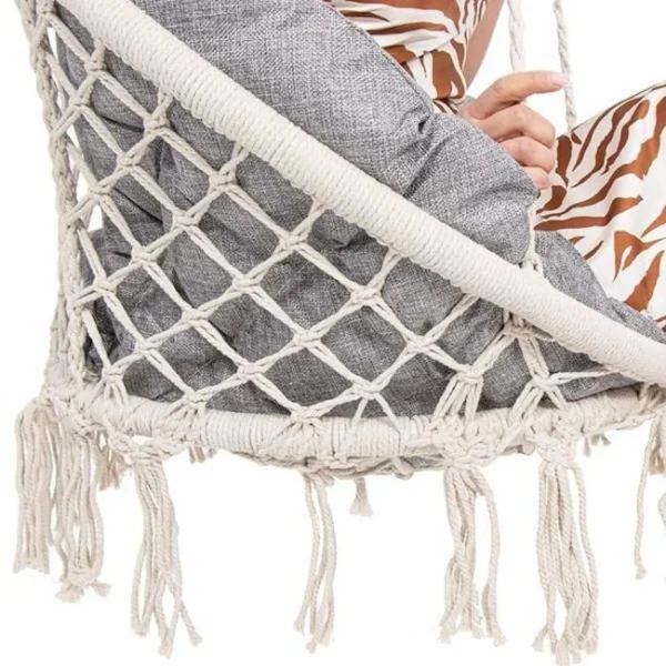 Hamac brazilian, tip scaun, Springos, cu perna, crem si gri, max 150 kg, 79x80x120 cm