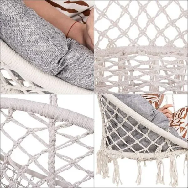 Hamac brazilian, tip scaun, Springos, cu perna, crem si gri, max 150 kg, 79x80x120 cm