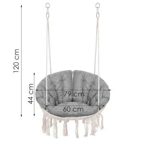 Hamac brazilian, tip scaun, Springos, cu perna, crem si gri, max 150 kg, 79x80x120 cm