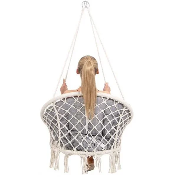 Hamac brazilian, tip scaun, Springos, cu perna, crem si gri, max 150 kg, 79x80x120 cm