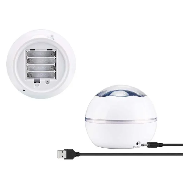 Lampa de noptiera cu proiector, Verk Group, pentru copii, cupola rotativa, 2 moduri, diferite culori, 4xAAA, incarcare USB, 12x10 cm