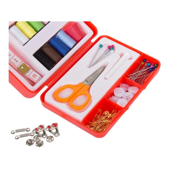 Trusa de croitorie, Verk Group, ace cusut, papiote diverse culori, foarfeca si accesorii, 91 piese