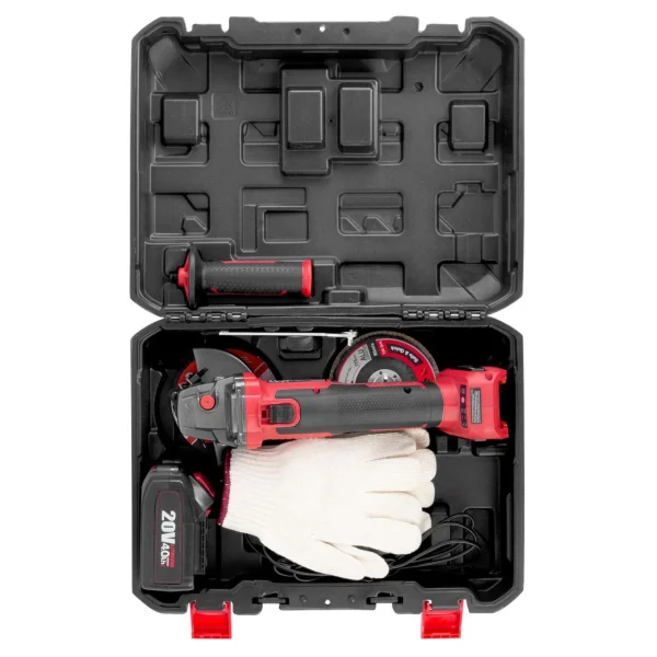 Polizor unghiular, flex, cu acumulator 4 Ah, incarcator 20 V Li-ion, geanta, 4 discuri, manusi, 115 mm, Worcraft