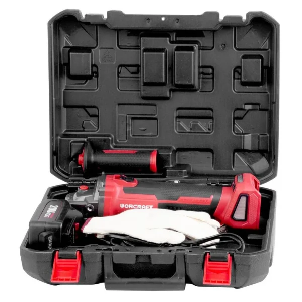 Polizor unghiular, flex, cu acumulator 4 Ah, incarcator 20 V Li-ion, geanta, 4 discuri, manusi, 115 mm, Worcraft