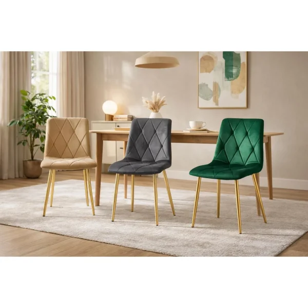 Scaun bucatarie/living, Artool, Libra, catifea verde, picioare metal auriu, 45x54x86.5 cm