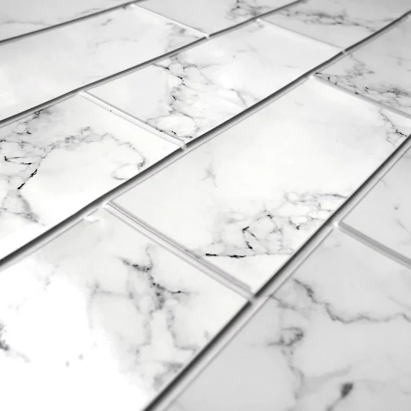 Panou decorativ, PVC, model marmura 3D, alb si negru, 96x48.5 cm