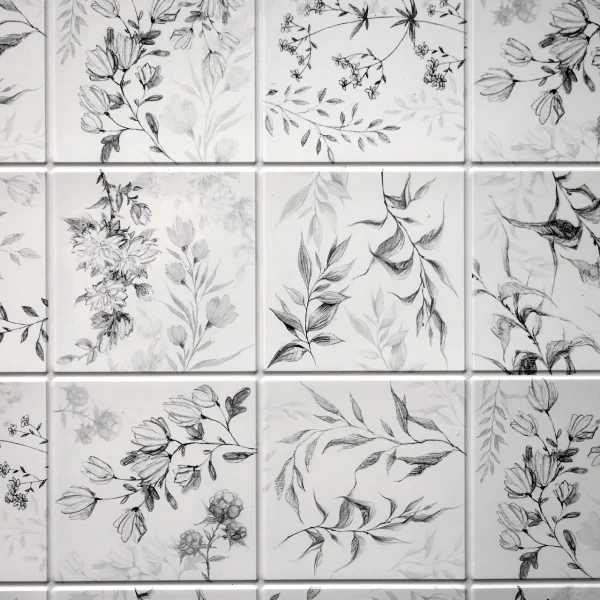 Panou decorativ, PVC, model flori de camp, gri, 96x48.5 cm