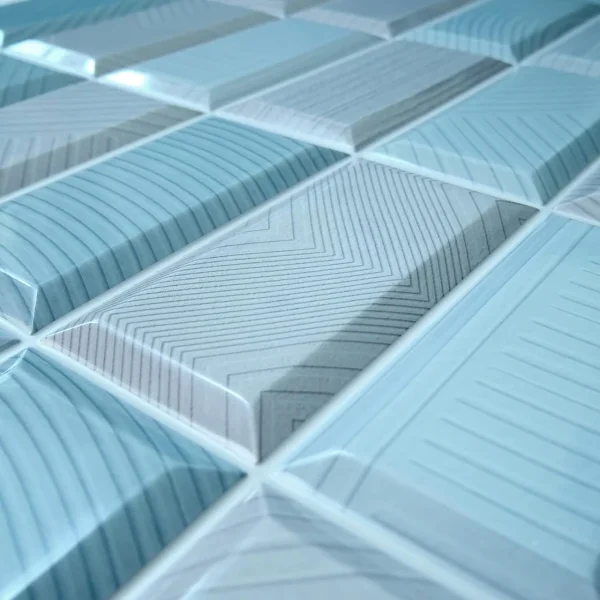 Panou decorativ, PVC, model caramida 3D, albastru, 96x48.5 cm