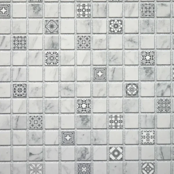 Panou decorativ, PVC, model mozaic, nuante gri si alb, 96x48.5cm