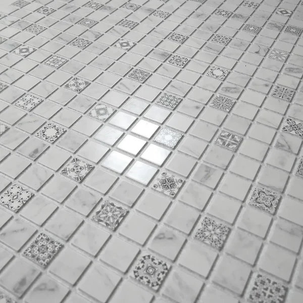 Panou decorativ, PVC, model mozaic, nuante gri si alb, 96x48.5cm