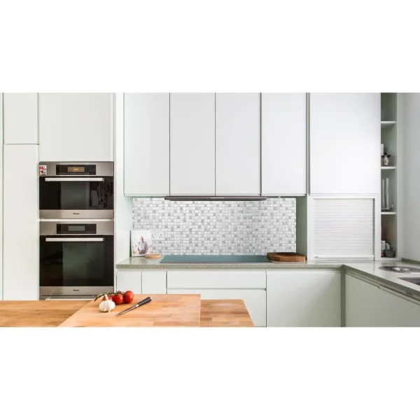 Panou decorativ, PVC, model mozaic, nuante gri si alb, 96x48.5cm