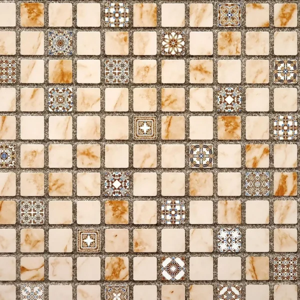 Panou decorativ, PVC, model mozaic, nuante portocaliu murdar, 96x48.5cm