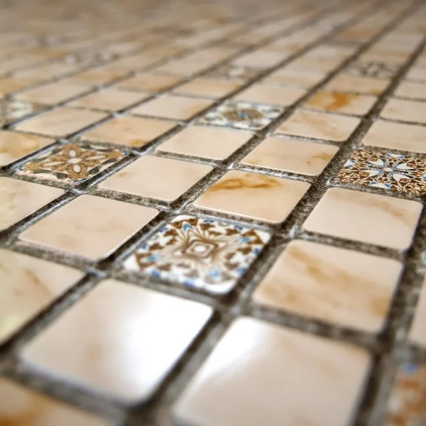 Panou decorativ, PVC, model mozaic, nuante portocaliu murdar, 96x48.5cm