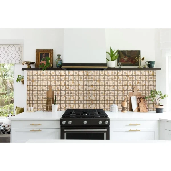 Panou decorativ, PVC, model mozaic, nuante portocaliu murdar, 96x48.5cm