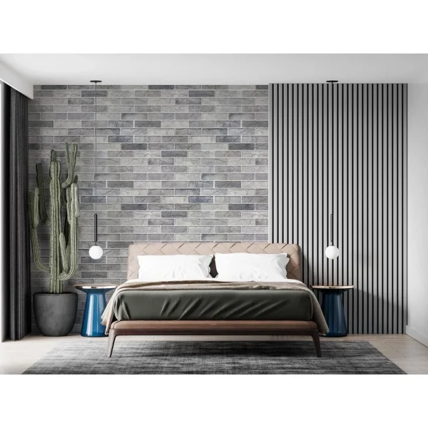 Panou decorativ, PVC, model caramida 3D, nuante gri deschis, 96x48.5cm