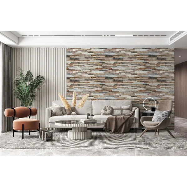 Panou decorativ, PVC, model piatra 3D, nuante maro si negru, 96x48.5cm