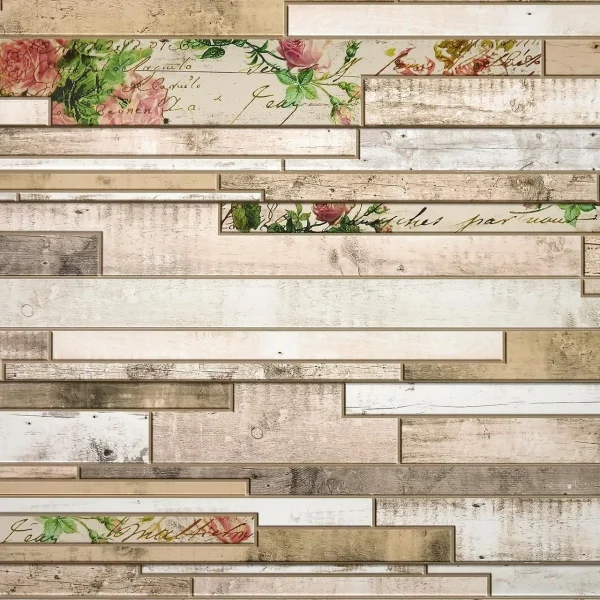 Panou decorativ, PVC, model piatra 3D, flori roz, 96x48.5cm