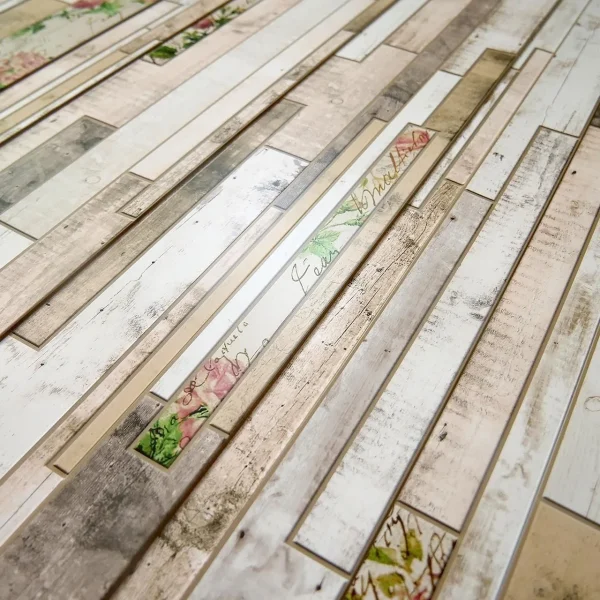 Panou decorativ, PVC, model piatra 3D, flori roz, 96x48.5cm