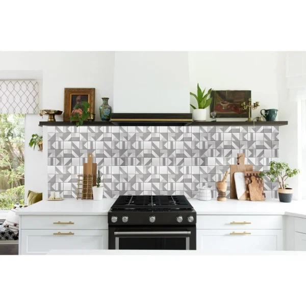 Panou decorativ, PVC, model marmura, geometric, alb si gri, 96x48.5cm