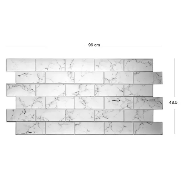 Panou decorativ, PVC, model marmura 3D, alb si negru, 96x48.5 cm