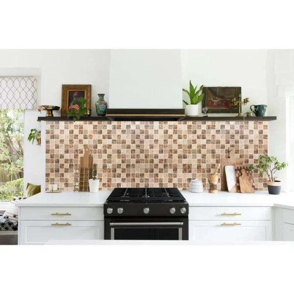 Panou decorativ, PVC, model mozaic, nuante maro murdar, 96x48.5cm