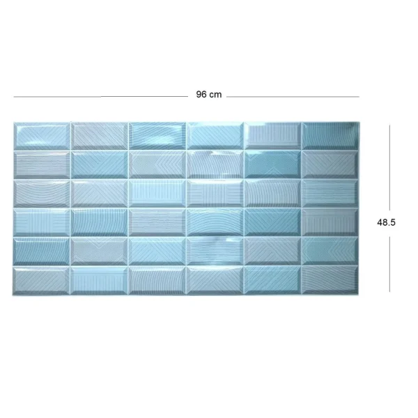 Panou decorativ, PVC, model caramida 3D, albastru, 96x48.5 cm