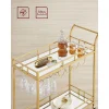 Carucior servire, raft mobil pentru bucatarie, Artool, pe roti, otel, sticla, cu suport pahare si sticle, auriu, 86x38x90 cm