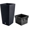 Set 2 ghivece de flori, Rato, imitatie ratan, inalte, 32.5x32.5x61 cm, antracit, Prosperplast