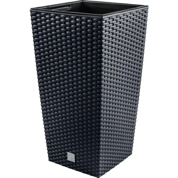 Set 2 ghivece de flori, Rato, imitatie ratan, inalte, 32.5x32.5x61 cm, antracit, Prosperplast